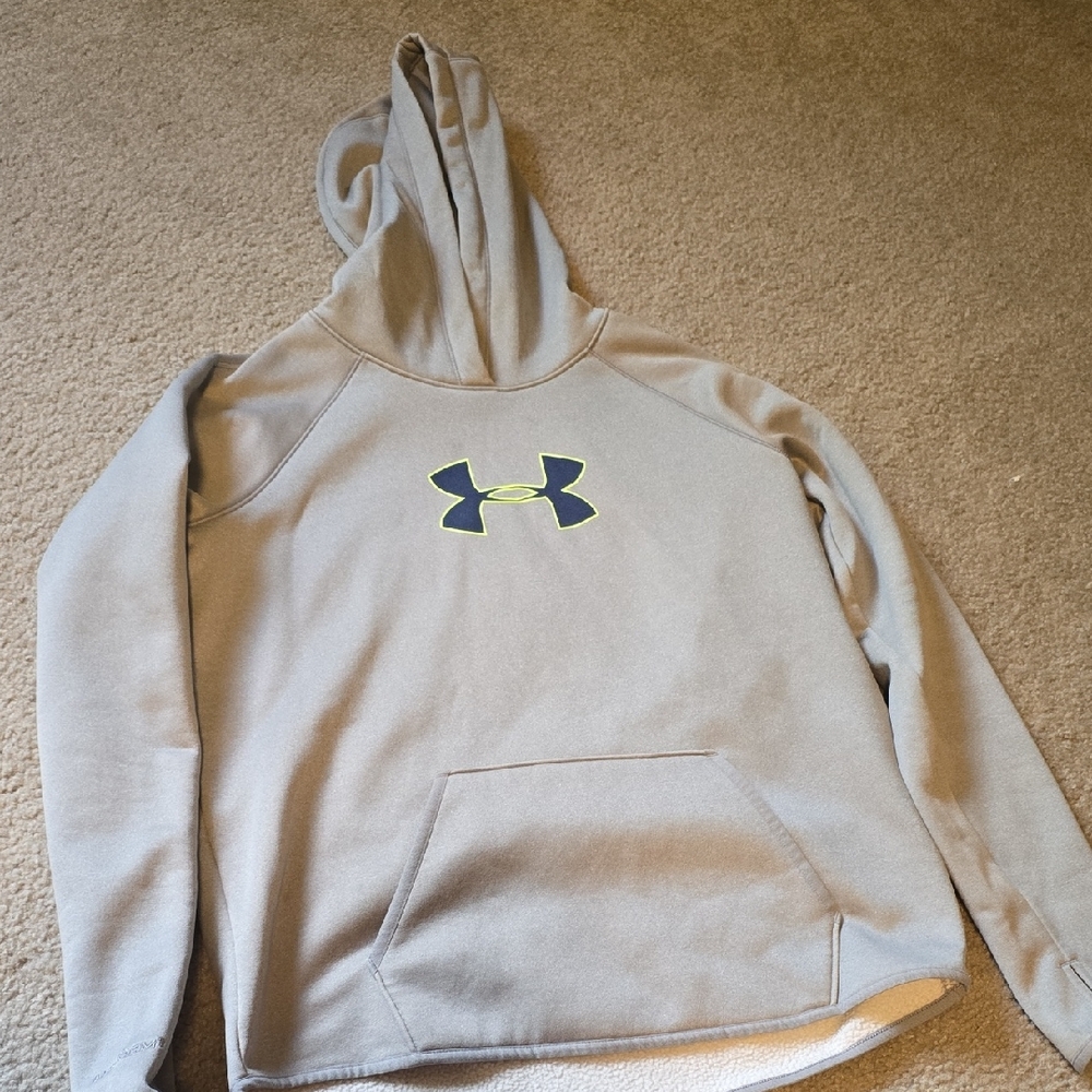 Under Armour Light Gray Hoodie with Neon Logo